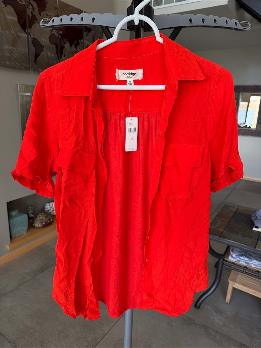 NWT Porridge Short Sleeve Shirt in Bright Orange Red size XS